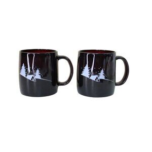 2 Luminarc Cristal D'arques Ruby Red Mug White Winter Scene Holiday 91857
